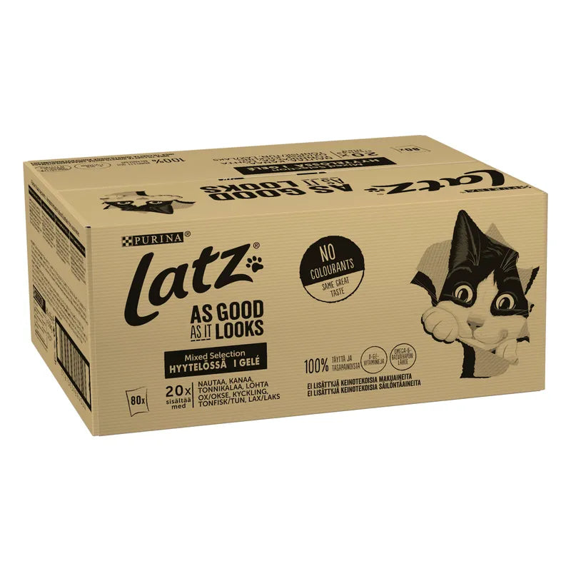 Latz "As good as it looks" Kött och fisk Adult Pouches 80 x 85 g (Originalpris 467 kr)